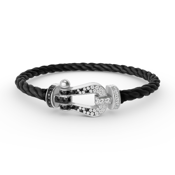 ⭐Miroze FORCE LARGE HORSESHOE BLACK WHITE DIAMOND BRACELET SILVER