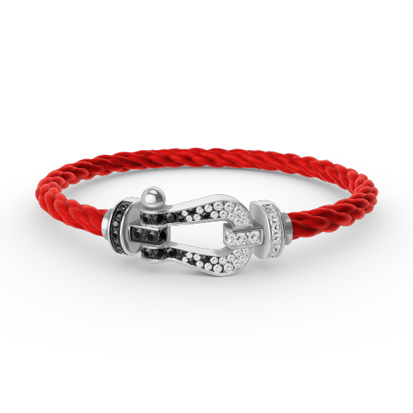 [⭐Miroze]FORCE LARGE HORSESHOE BLACK WHITE DIAMOND BRACELET SILVER