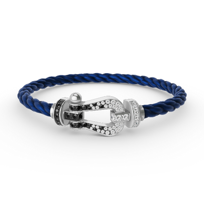[⭐Miroze]FORCE LARGE HORSESHOE BLACK WHITE DIAMOND BRACELET SILVER