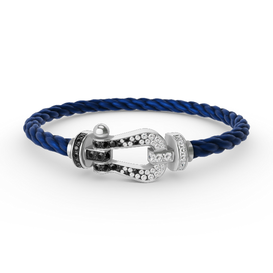 [⭐Miroze]FORCE LARGE HORSESHOE BLACK WHITE DIAMOND BRACELET SILVER