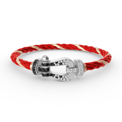 [⭐Miroze]FORCE LARGE HORSESHOE BLACK WHITE DIAMOND BRACELET SILVER