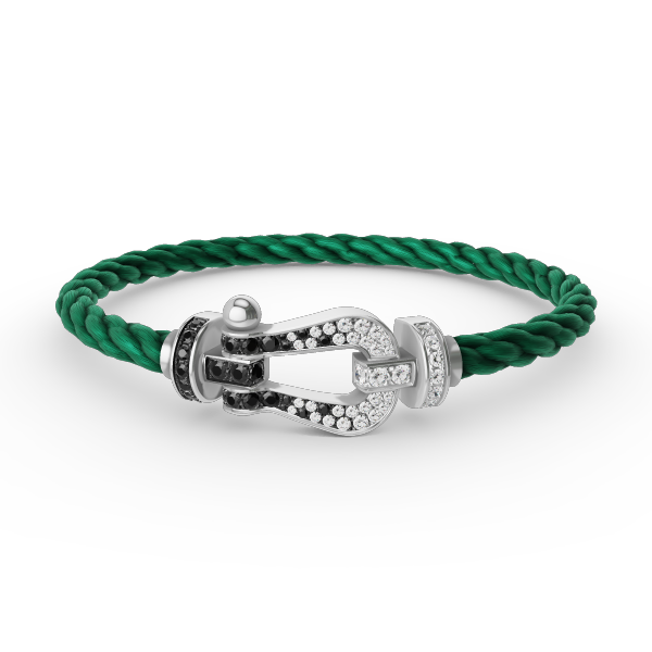 ⭐Miroze FORCE LARGE HORSESHOE BLACK WHITE DIAMOND BRACELET SILVER