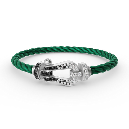 [⭐Miroze]FORCE LARGE HORSESHOE BLACK WHITE DIAMOND BRACELET SILVER