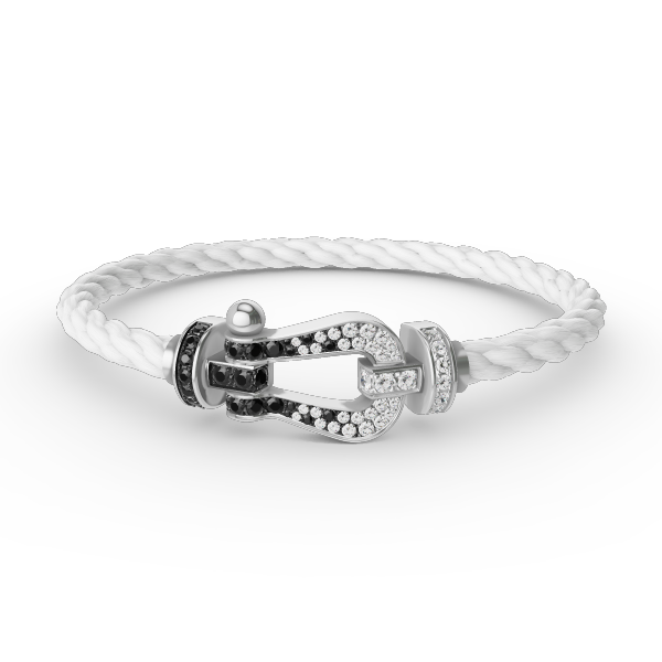 [⭐Miroze]FORCE LARGE HORSESHOE BLACK WHITE DIAMOND BRACELET SILVER