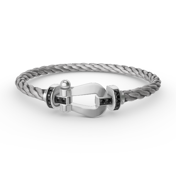 [⭐Miroze]FORCE LARGE HORSESHOE BLACK DIAMOND BRACELET SILVER