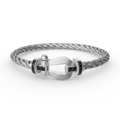 [⭐Miroze]FORCE LARGE HORSESHOE BLACK DIAMOND BRACELET SILVER