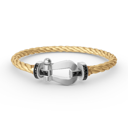 [⭐Miroze]FORCE LARGE HORSESHOE BLACK DIAMOND BRACELET SILVER