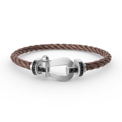[⭐Miroze]FORCE LARGE HORSESHOE BLACK DIAMOND BRACELET SILVER