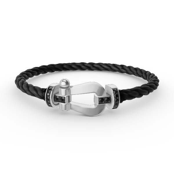 ⭐Miroze FORCE LARGE HORSESHOE BLACK DIAMOND BRACELET SILVER