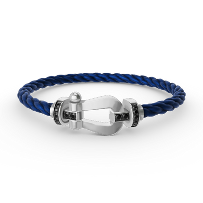 [⭐Miroze]FORCE LARGE HORSESHOE BLACK DIAMOND BRACELET SILVER