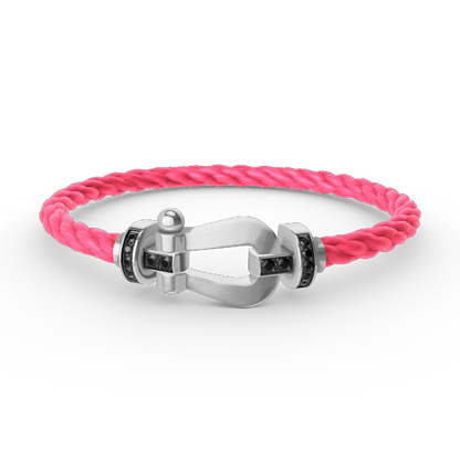 [⭐Miroze]FORCE LARGE HORSESHOE BLACK DIAMOND BRACELET SILVER
