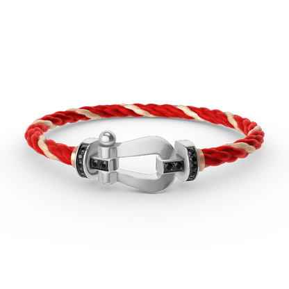 [⭐Miroze]FORCE LARGE HORSESHOE BLACK DIAMOND BRACELET SILVER