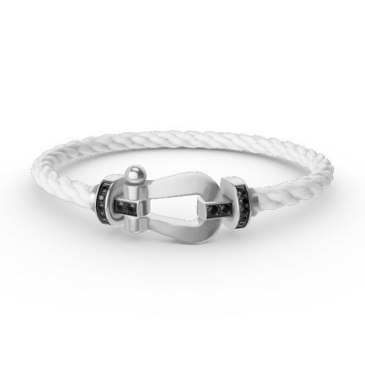 [⭐Miroze]FORCE LARGE HORSESHOE BLACK DIAMOND BRACELET SILVER