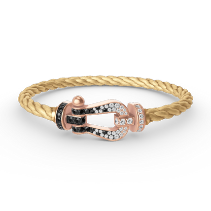 [⭐Miroze]FORCE LARGE HORSESHOE BLACK WHITE DIAMOND BRACELET ROSE GOLD