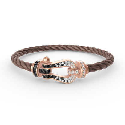[⭐Miroze]FORCE LARGE HORSESHOE BLACK WHITE DIAMOND BRACELET ROSE GOLD