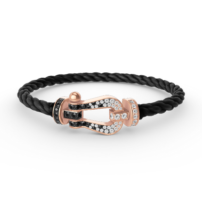 [⭐Miroze]FORCE LARGE HORSESHOE BLACK WHITE DIAMOND BRACELET ROSE GOLD