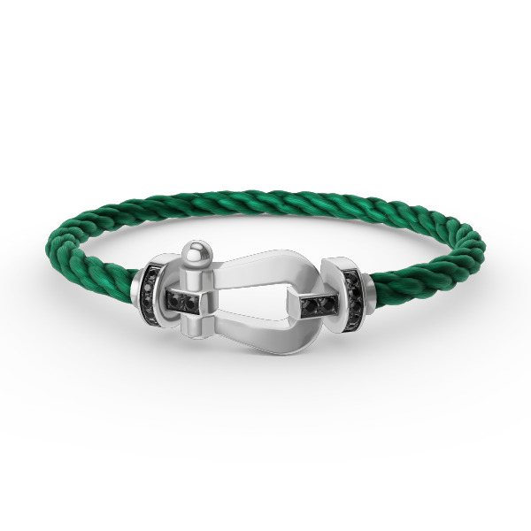 [⭐Miroze]FORCE LARGE HORSESHOE BLACK DIAMOND BRACELET SILVER