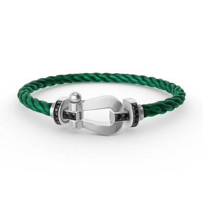 [⭐Miroze]FORCE LARGE HORSESHOE BLACK DIAMOND BRACELET SILVER