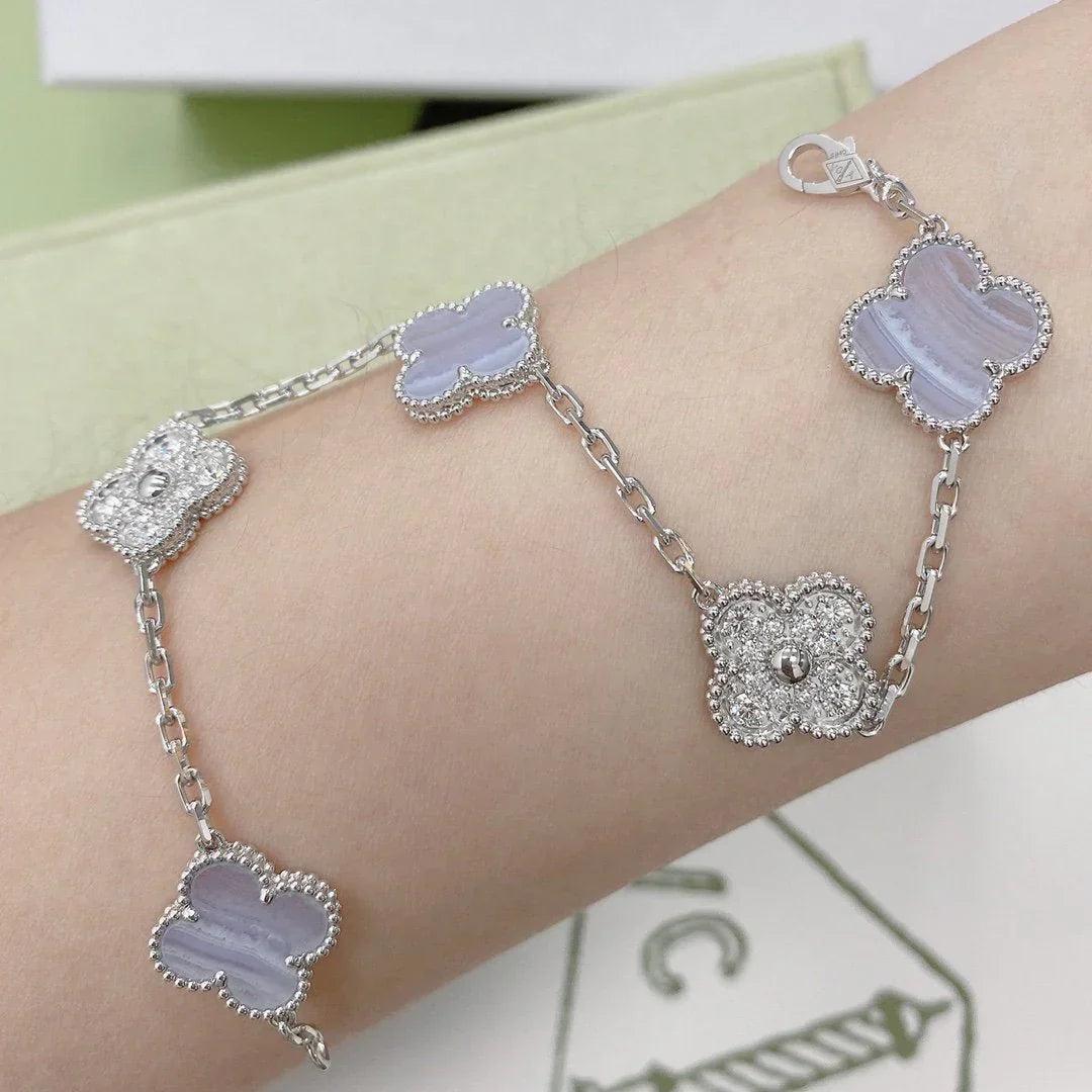 [⭐Miroze ]New  CLOVER 5 MOTIF PURPLE CHALCEDONY BRACELET COLLECTION