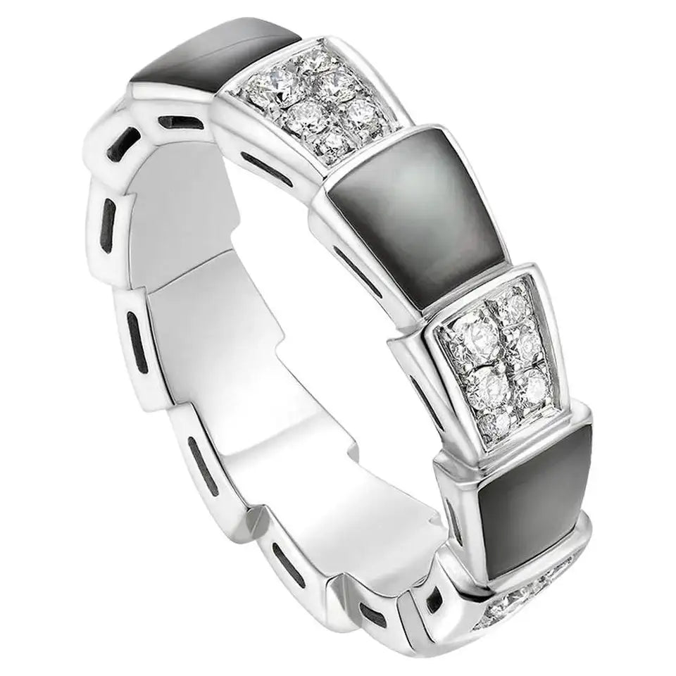 [⭐Veya]SERPENTI RING SILVER DIAMOND BLACK MOP 4MM