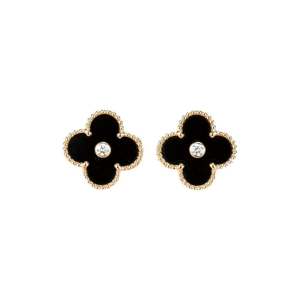 ⭐Miroze CLOVER MEDIUM 1 MOTIFS ONYX DIAMOND EARRINGS