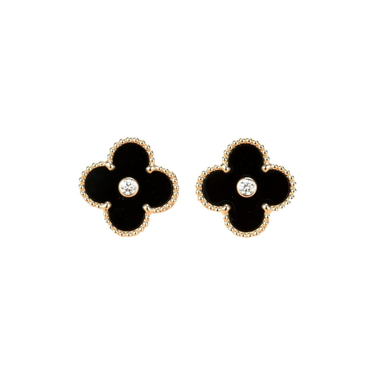 ⭐Miroze CLOVER MEDIUM 1 MOTIFS ONYX DIAMOND EARRINGS
