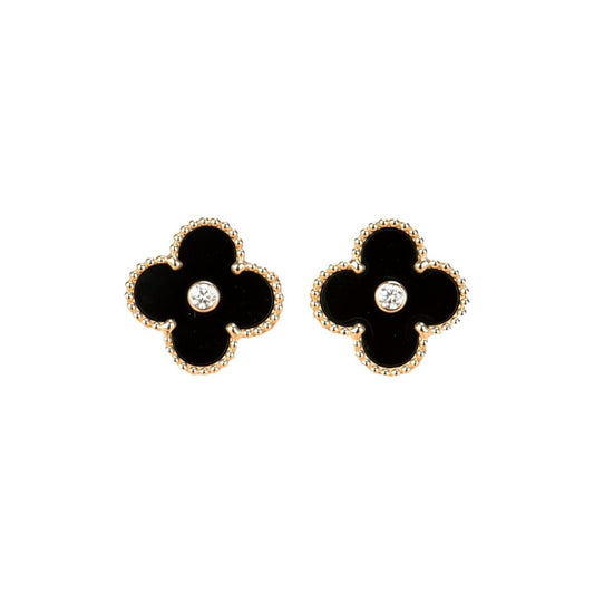 [⭐Miroze]CLOVER MEDIUM 1 MOTIFS ONYX DIAMOND EARRINGS