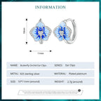 Blue Enamel Butterfly Orchid Ear Clips Phalaenopsis Flower Ear Buckles