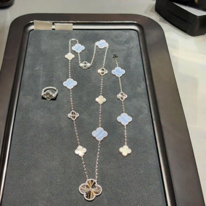 [⭐Miroze]DETACHABLE CLOVER 15(11+4) FLOWER SILVER NECKLACE SET