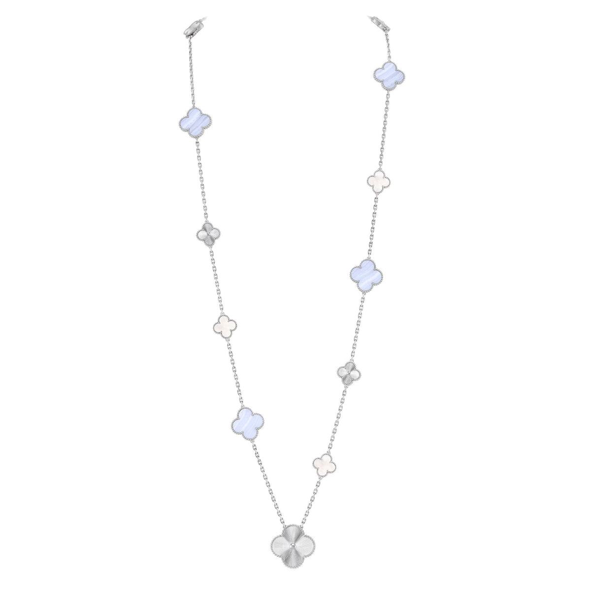 [⭐Miroze]DETACHABLE CLOVER 15(11+4) FLOWER SILVER NECKLACE SET