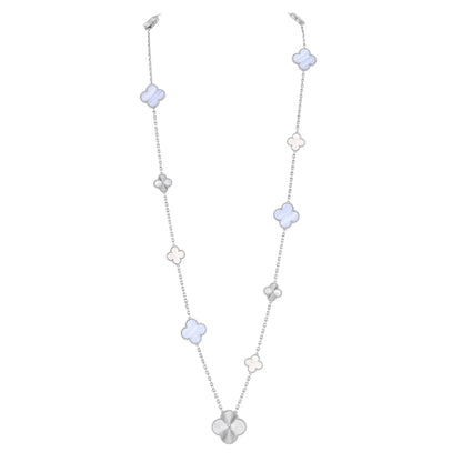 [⭐Miroze]DETACHABLE CLOVER 15(11+4) FLOWER SILVER NECKLACE SET