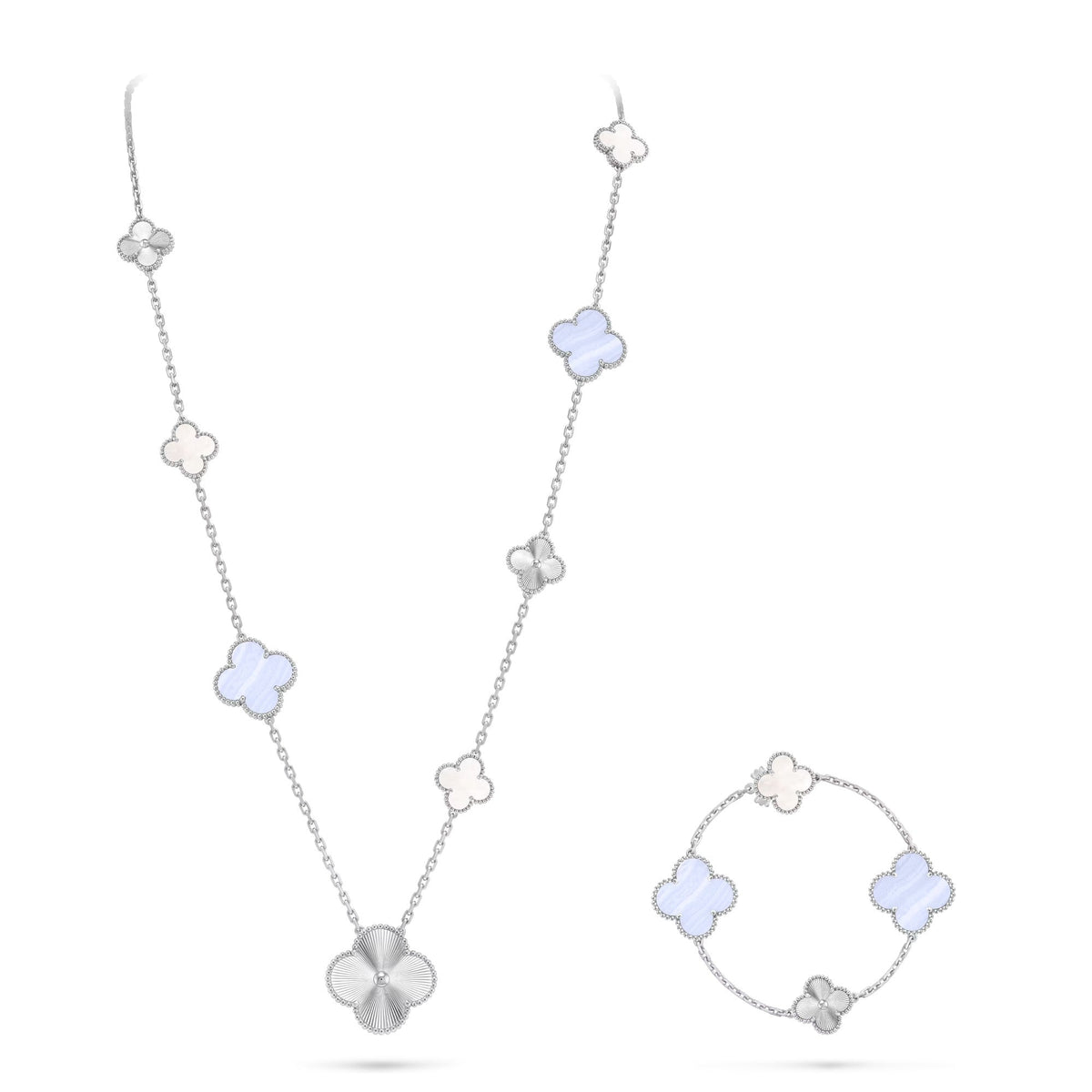 [⭐Miroze]DETACHABLE CLOVER 15(11+4) FLOWER SILVER NECKLACE SET