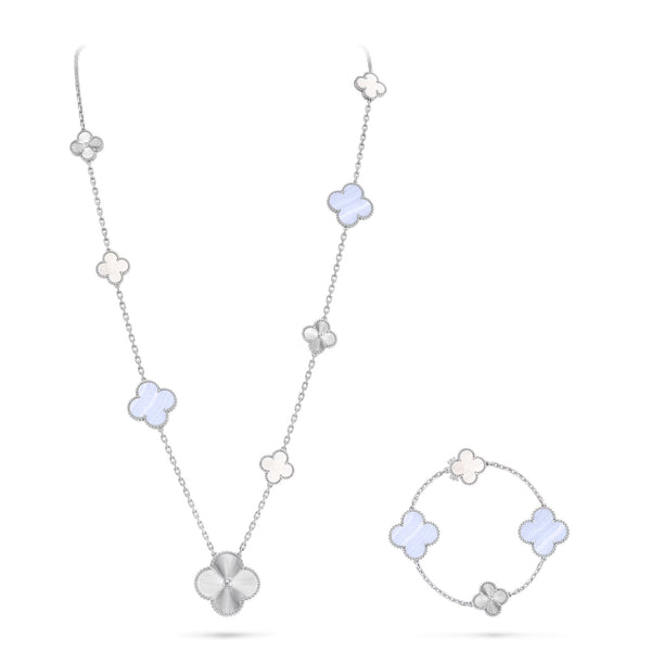 [⭐Miroze]DETACHABLE CLOVER 15(11+4) FLOWER SILVER NECKLACE SET