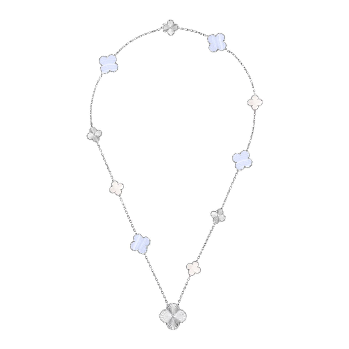 [⭐Miroze]DETACHABLE CLOVER 15(11+4) FLOWER SILVER NECKLACE SET