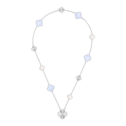 [⭐Miroze]DETACHABLE CLOVER 15(11+4) FLOWER SILVER NECKLACE SET