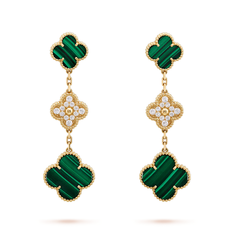 [⭐Miroze]クローバーピアス ゴールド マラサイト ダイヤモンド 3モチーフ