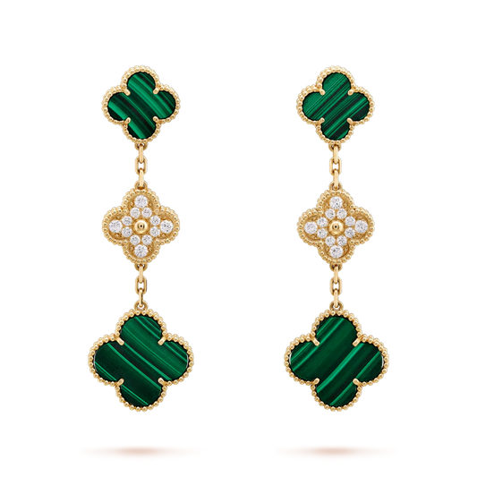 [⭐Miroze]CLOVER EARRINGS GOLD MALACHITE DIAMOND 3 MOTIF