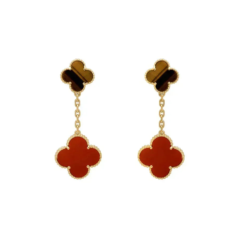 ⭐Miroze CLOVER  2 MOTIF  TIGER EYE CARNELIAN EARRINGS