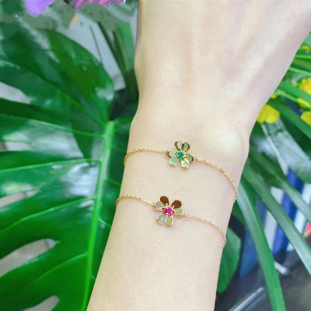 ⭐Miroze FRIVOLE GOLD FLOWER PINK MALACHITE BRACELET