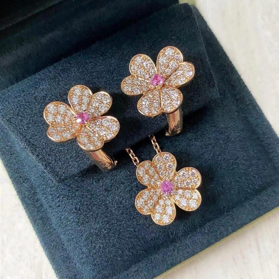 ⭐Miroze FRIVOLE PINK GOLD FLOWER DIAMOND EARRINGS
