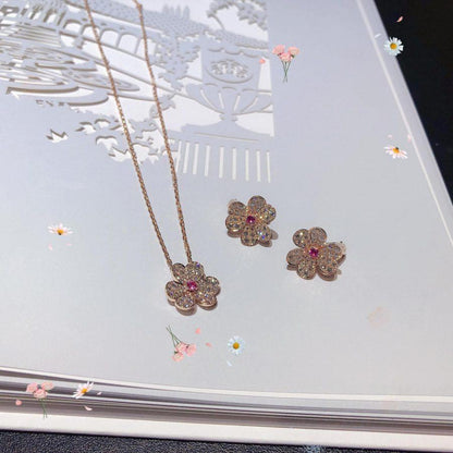 [⭐Miroze]FRIVOLE ROSE GOLD FLOWER DIAMOND NECKLACE