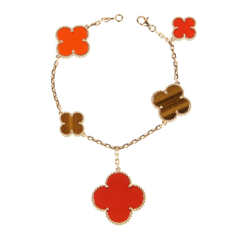 ⭐Miroze CLOVER BRACELET 5 MOTIFS CARNELIAN TIGER EYE