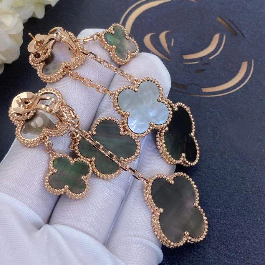 ⭐Miroze CLOVER EARRINGS DARK MOP 4 MOTIFS ROSE GOLD