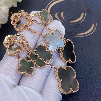 [⭐Miroze] CLOVER EARRINGS DARK MOP 4 MOTIFS ROSE GOLD
