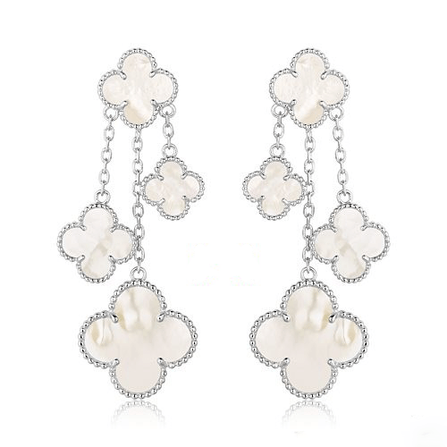[⭐Miroze]クローバーピアス ホワイトMOP 4モチーフ シルバー