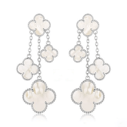 [⭐Miroze]クローバーピアス ホワイトMOP 4モチーフ シルバー
