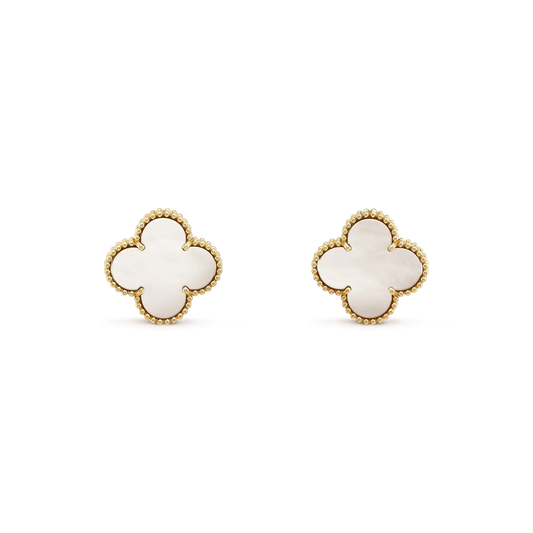 [⭐Miroze]CLOVER MEDIUM 1 MOTIFS  WHITE MOP STUD EARRINGS