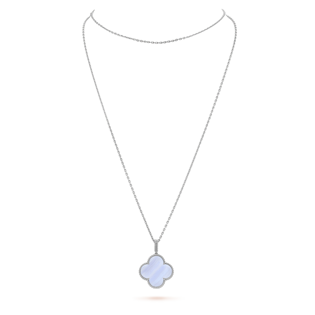 ⭐Miroze CLOVER SILVER CHALCEDONY BIG CLOVER NECKLACE