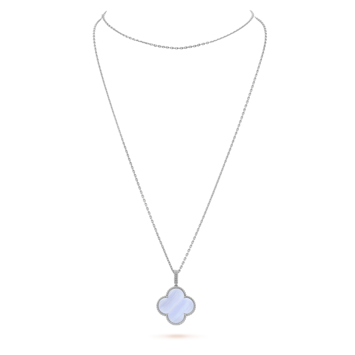 [⭐Miroze]CLOVER SILVER CHALCEDONY BIG CLOVER NECKLACE