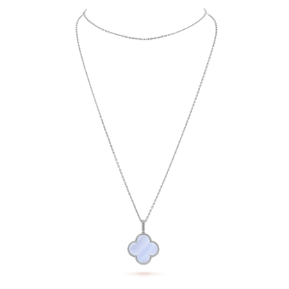 [⭐Miroze]CLOVER SILVER CHALCEDONY BIG CLOVER NECKLACE